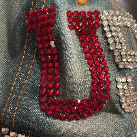 USA Ball Cap Hat stone flash bling Denim sequence Adult one size strap back vntg - Picture 4 of 12